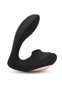 Coquette Royal Embrace Rechargeable Silicone Dual Vibrator with Clitoral Stimulator - Black/Gold