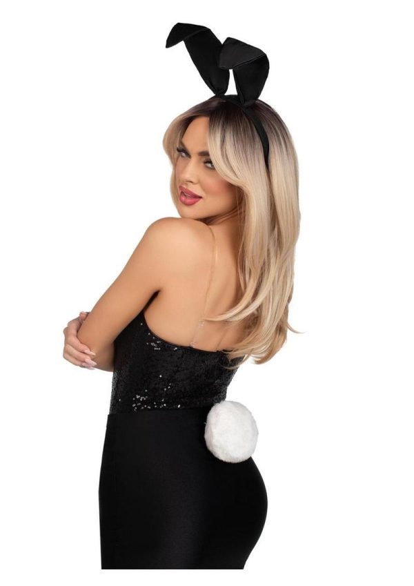 Leg Avenue Bunny Kit Pin-On Tail and Bendable Satin Ear Headband - O/S - Black/White