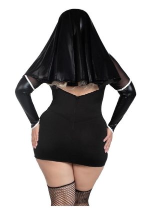 Leg Avenue Holy Hottie Set Boned Garter Dress with Cross Accents and Nun Habit (2 Piece) - 3X/4X- Black/White