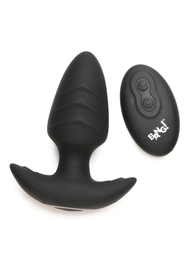 Bang! Rotating Vibrating Rechargeable Silicone Butt Plug with Remote - Black