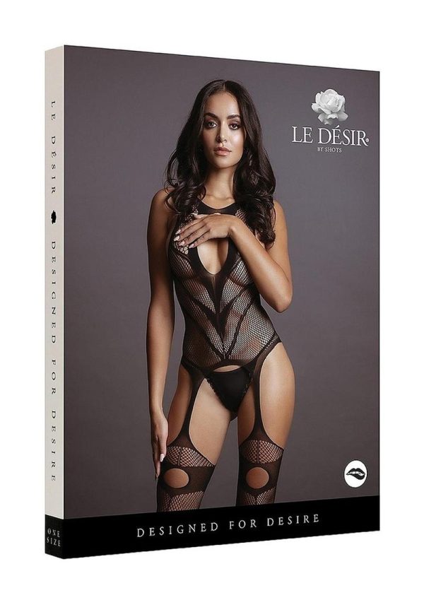 Le Desire Suspender Bodystocking - O/S - Black