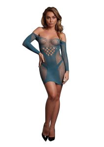 Le Desir Long Sleeved Net Mini Dress - O/S - Blue