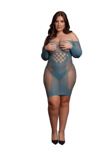 Le Desir Long Sleeved Net Mini Dress - Queen - Blue