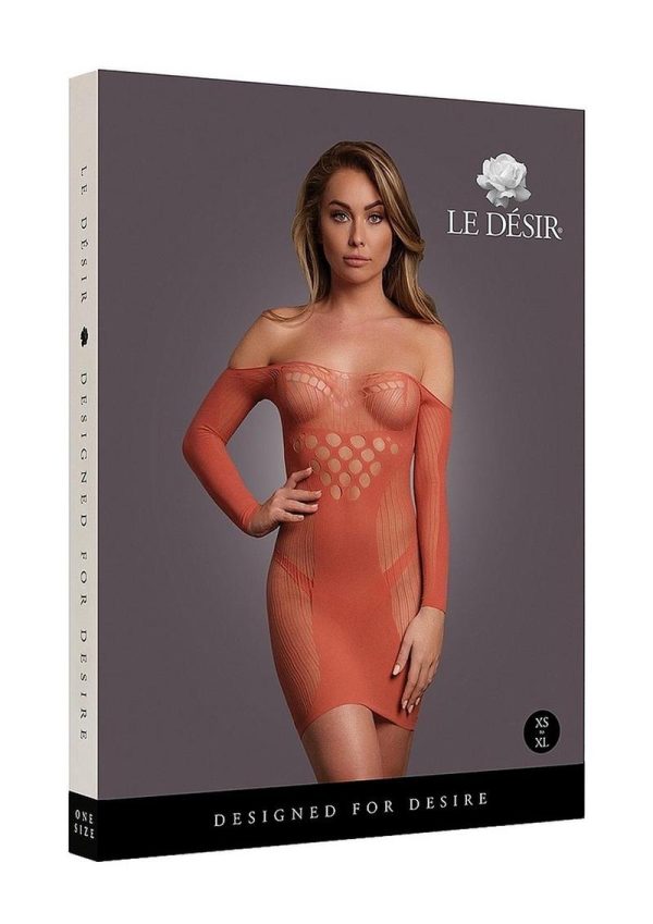 Le Desir Long Sleeved Net Mini Dress - O/S - Sunset Glow Orange