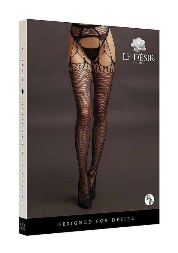 Le Desir Shredded Suspender Pantyhose - O/S - Black