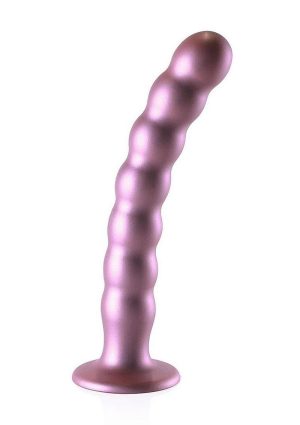 Ouch! Beaded G-Spot Silicone Dildo 8in - Metallic Rose Gold