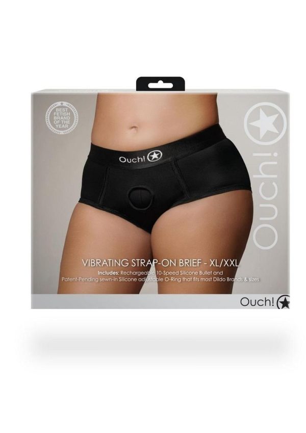 Ouch! Vibrating Strap-On Brief Rechargeable - XL/2XL - Black