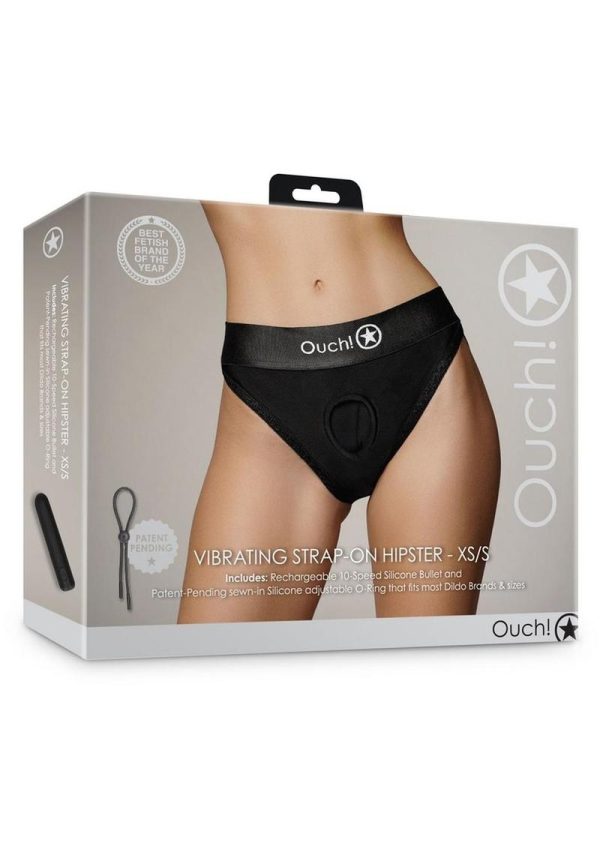 Ouch! Vibrating Strap-On Hipster Rechargeable - XS/SM - Black