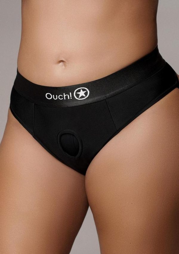 Ouch! Vibrating Strap-On Thong with Removable Butt Straps Rechargeable - XL/2XL - Black