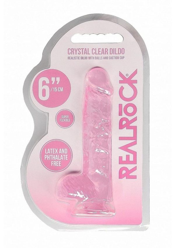 RealRock Crystal Clear Dildo with Balls 6in - Pink