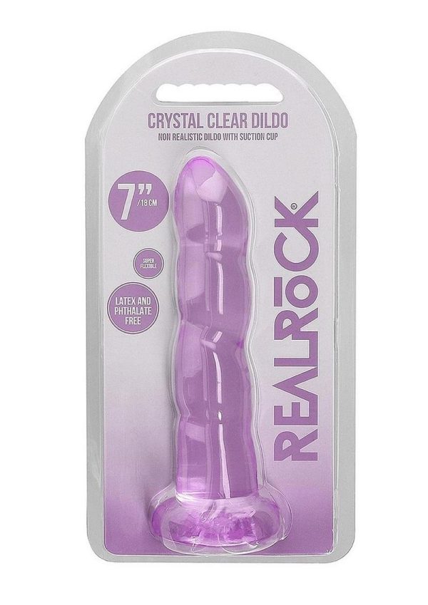 RealRock Crystal Clear Non Realistic Dildo with Suction Cup 7in - Purple