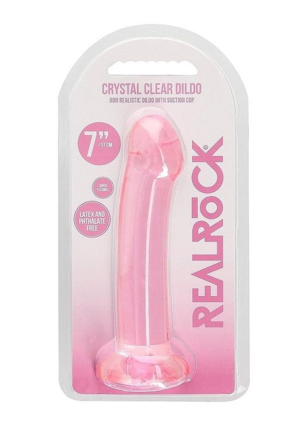 RealRock Crystal Clear Non Realistic Dildo with Suction Cup 6.7in - Pink