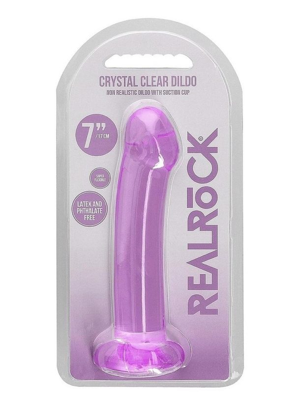 RealRock Crystal Clear Non Realistic Dildo with Suction Cup 6.7in - Purple