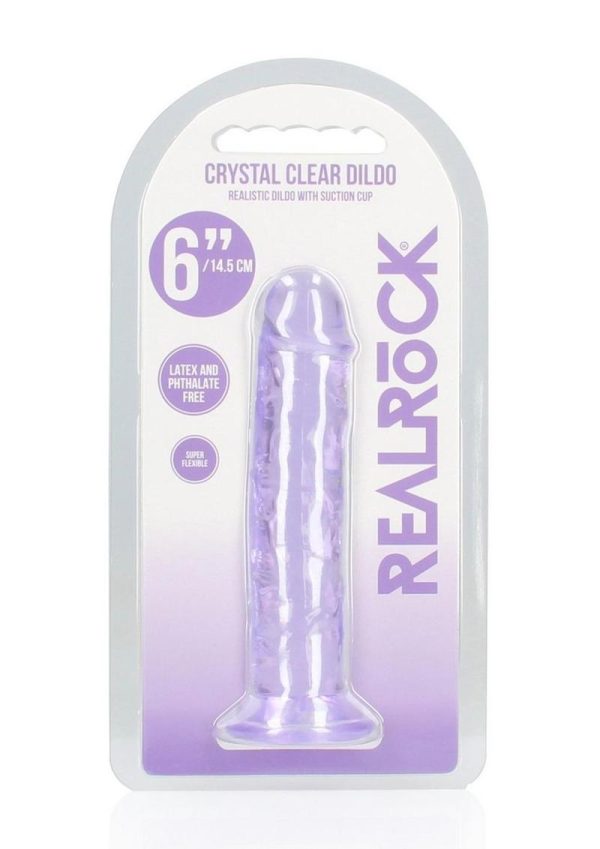 RealRock Crystal Clear Straight No Balls Dildo 6in - Purple