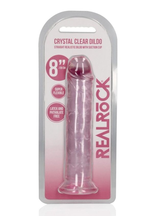 RealRock Crystal Clear Straight No Balls Dildo 8in - Pink