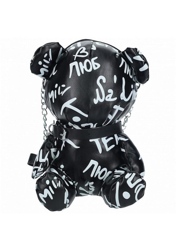 S-Line Bear Bag Pleather Writing - Black