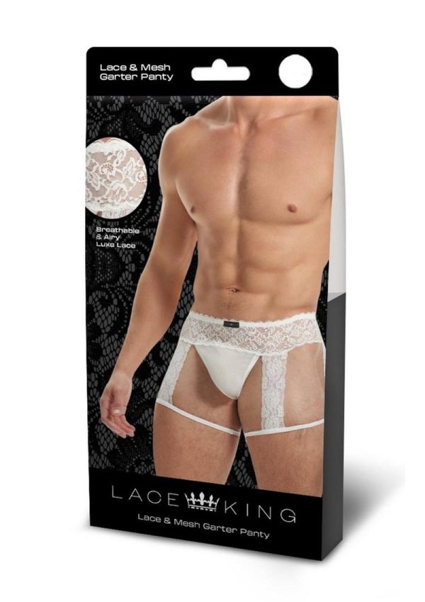 Lace King Men`s Lace and Mesh Garter Panty - Small/Medium - Black