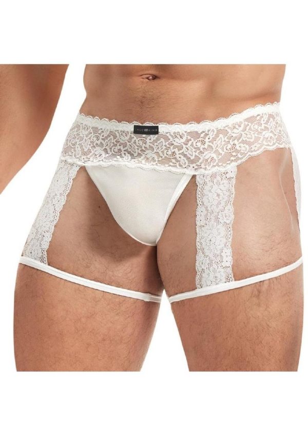 Lace King Men`s Lace and Mesh Garter Panty - Small/Medium - Black