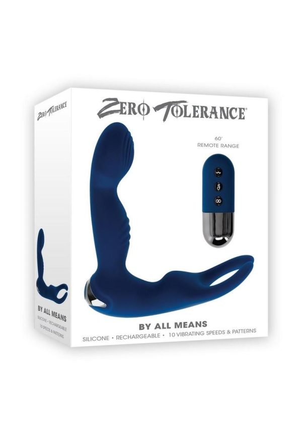 Zero Tolerance By All Means Rechargeable Silicone Anal Vibrator with Remote - Blue