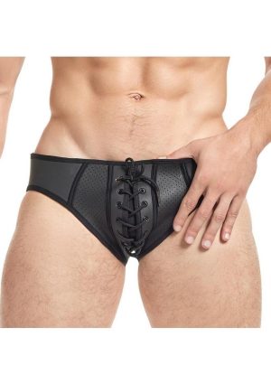 Cruze Kick-Off Lace Up Jock Brief - Large/XLarge - Black