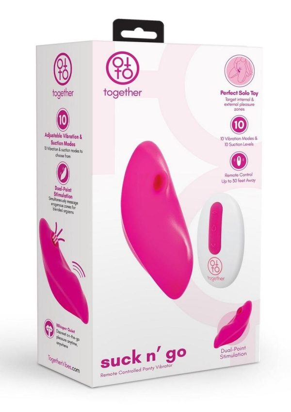 Together Toys Suck n` Go Rechargeable Silicone Clitoral Stimulator with Remote - Pink/White