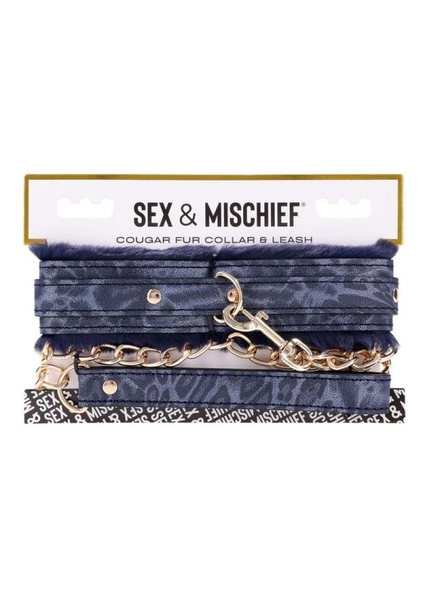 Sex and Mischief Cougar Fur Collar andamp; Leash - Navy/Gold