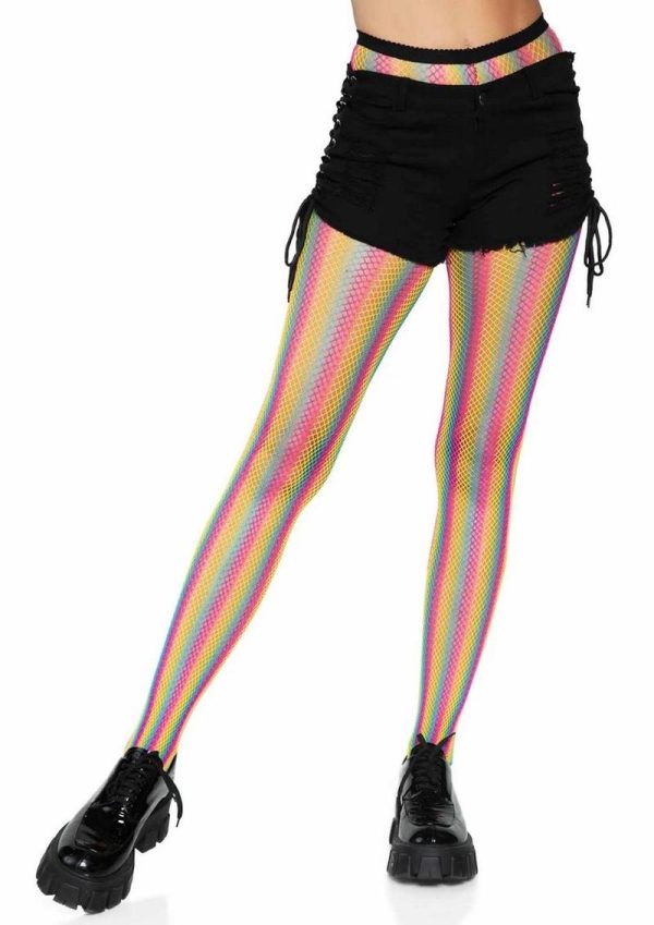 Leg Avenue Neon Rainbow Striped Fishnet Pantyhose - O/S - Multicolor