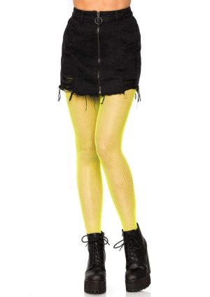 Leg Avenue Nylon Fishnet Pantyhose - O/S - Neon Yellow