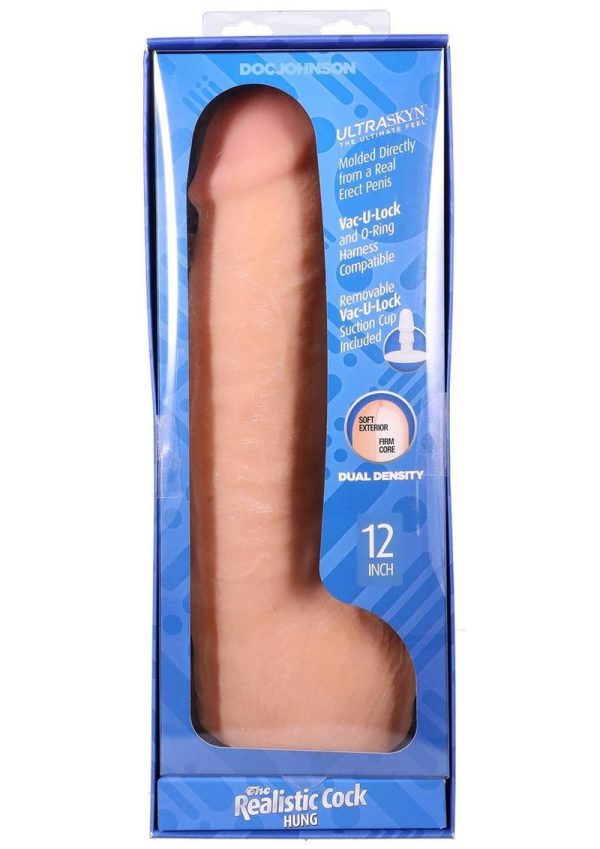 The Realistic Cock with Balls Ultraskyn Hung with Removable Vac-U-Lock Suction Cup 12in - Vanilla