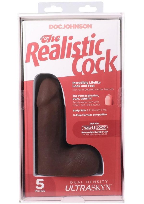 The Realistic Cock with Balls Ultraskyn Removable Vac-U-Lock Suction Cup 5in - Chocolate