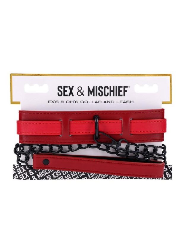 Sex and Mischief Ex`s andamp; Oh`s Collar and Leash - Red/Black