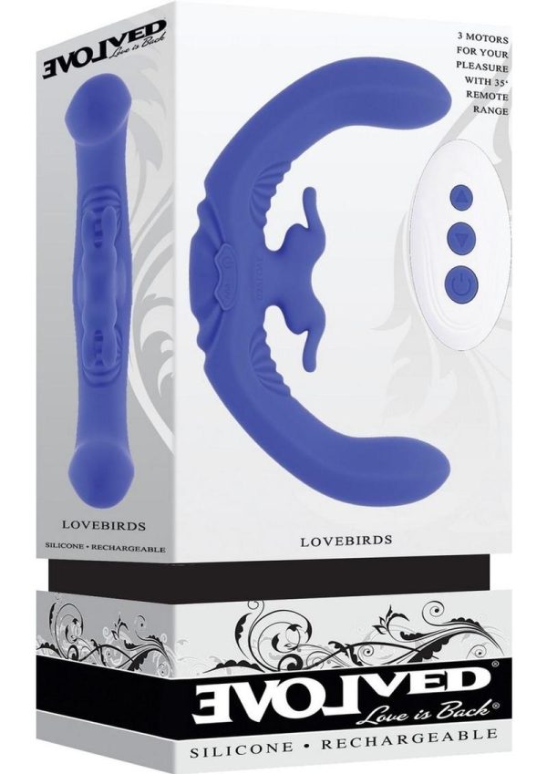 Lovebirds Rechargeable Silicone Dual Vibrator with Remote Control - Blue