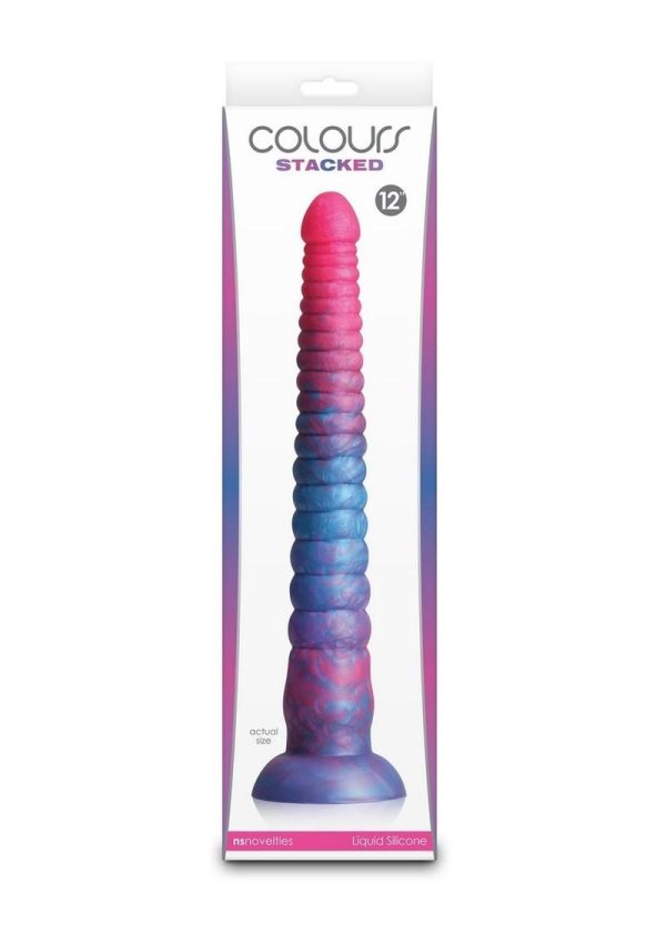 Colours Stacked Silicone Dildo 12in - Pink/Blue